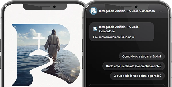 Aplicativo A Bíblia Comentada com assistente de Inteligência Artificial no smartphone